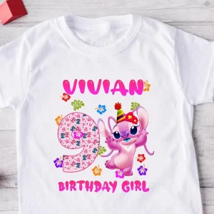 Pink Angel 9th Birthday Stitch Shirt