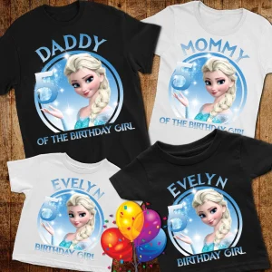 Personalized Frozen Birthday Shirt Customized Frozen Theme Party Shirts for Family Matching Featuring Elsa
