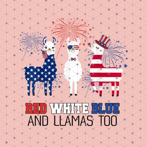 Patriotic Llama Love: Red White Blue and Llamas too PNG