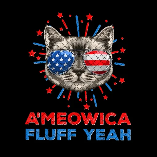 Meowica Fluff Yeah American Cat 4th of July Png Digital Instand Download