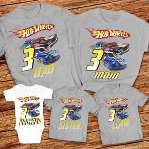 Personalized Racing Cars Birthday Shirt Family Matching Hot Wheel