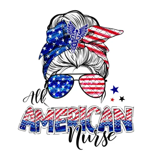 American Flag Patriotic Nurse Messy Bun 4th Of July Png Sublimation Design Download - Medical Png