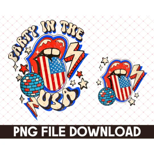 Retro Party in the USA PNG Sublimation Design (Front & Back) - Digital Download