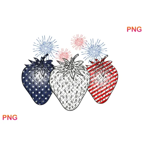 4th Of July American Strawberry Patronic Firework Png Digital Download File Print