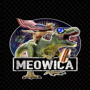 Roaring 4th of July Adventure: TMeowica Cat and Rex Dinosaur PNG