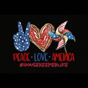 4th of July Freedom Frenzy: Peace, Love, and Patriotic America Housekeeper Life PNG