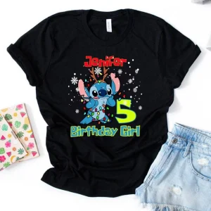 Cute Stitch and Lilo 5th Birthday Gift Shirt Custom Name Age