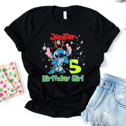 Cute Stitch and Lilo 5th Birthday Gift Shirt Custom Name Age