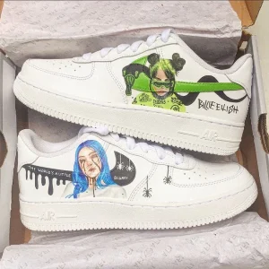 Anime Inspired Billie Eilish Blue and Green Air Force 1 Custom Shoes (2)