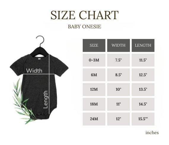 Baby Onesie Size chart
