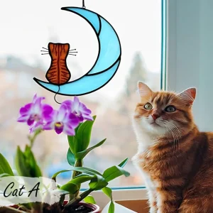 Beautiful Sleeping Cat on the Moon Suncatcher to Remember Your Pet-1