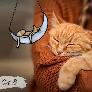 Beautiful Sleeping Cat on the Moon Suncatcher to Remember Your Pet-2