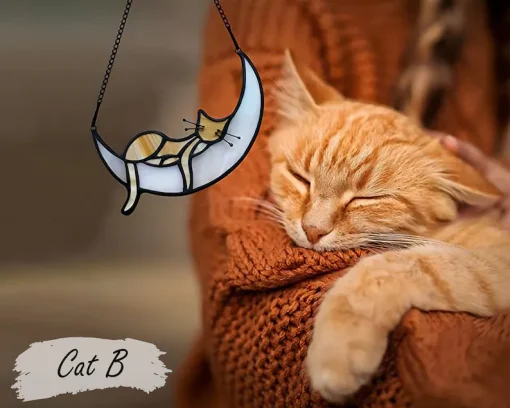 Beautiful Sleeping Cat on the Moon Suncatcher to Remember Your Pet-2