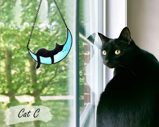 Beautiful Sleeping Cat on the Moon Suncatcher to Remember Your Pet-3