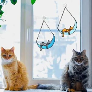 Beautiful Sleeping Cat on the Moon Suncatcher to Remember Your Pet