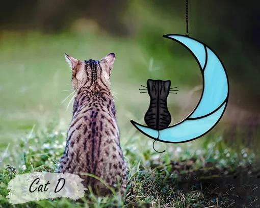 Beautiful Sleeping Cat on the Moon Suncatcher to Remember Your Pet-4