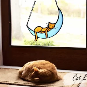 Beautiful Sleeping Cat on the Moon Suncatcher to Remember Your Pet-5