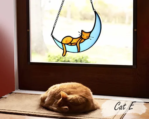 Beautiful Sleeping Cat on the Moon Suncatcher to Remember Your Pet-5