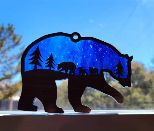 Blue and Gold Mama Bear Sun Catcher A Beautiful Gift for Any Occasion-7