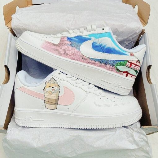 Custom Anime Shoes Air Force 1 Japanese Scenery and Cup Shiba Inu (1)