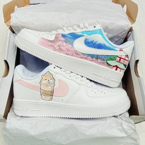 Custom Anime Shoes Air Force 1 Japanese Scenery and Cup Shiba Inu (2)