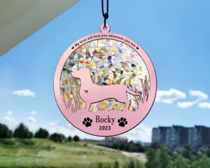 Custom Dog Breed Memorial Stained Glass Anniversary Gift, Pet Memorial, Dog Light Catcher-2