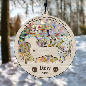 Custom Dog Breed Memorial Stained Glass Anniversary Gift, Pet Memorial, Dog Light Catcher-3