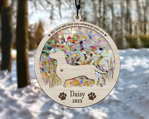 Custom Dog Breed Memorial Stained Glass Anniversary Gift, Pet Memorial, Dog Light Catcher-3