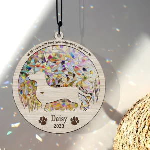 Custom Dog Breed Memorial Stained Glass Anniversary Gift, Pet Memorial, Dog Light Catcher-4