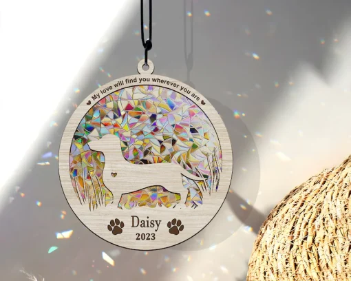 Custom Dog Breed Memorial Stained Glass Anniversary Gift, Pet Memorial, Dog Light Catcher-4