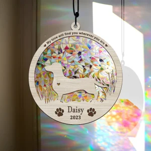 Custom Dog Breed Memorial Stained Glass Anniversary Gift, Pet Memorial, Dog Light Catcher-5