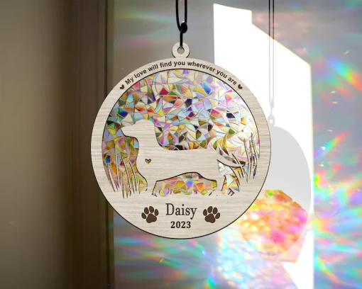 Custom Dog Breed Memorial Stained Glass Anniversary Gift, Pet Memorial, Dog Light Catcher-5