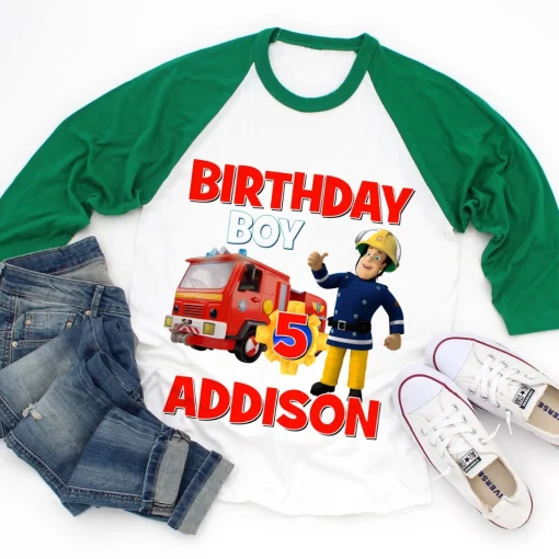 Custom Fireman Sam Birthday T Shirt4