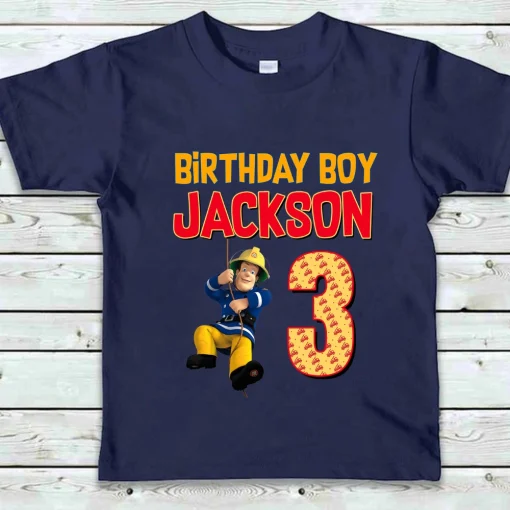 Custom Name with Fireman Sam Birthday Shirt for Birthday Boy 3