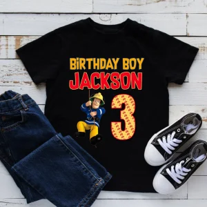 Custom Name with Fireman Sam Birthday Shirt for Birthday Boy