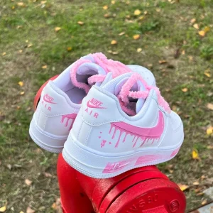 Customize Handmade painting and spray painting pink ice cream Nike Air Force 1 Shoes (1)