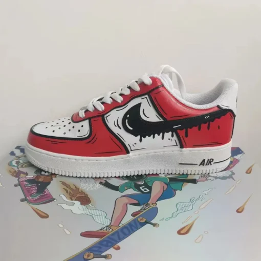 Customize Handmade painting and spray painting red black ice cream cartoon anime Nike Air Force 1 S ( (3)