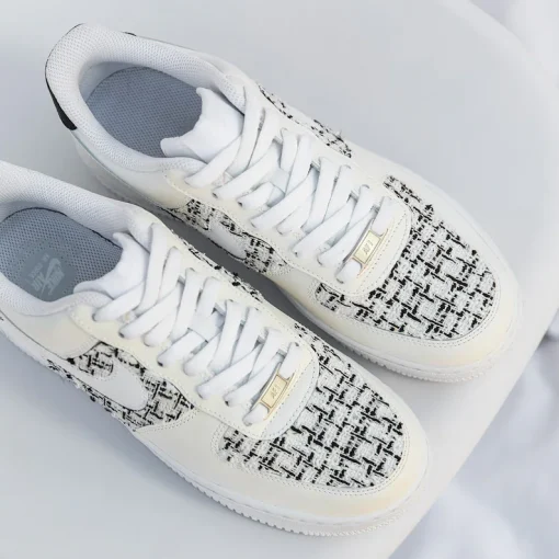 Customize The Nike Air Force 1 Handmade Black And White Grid Fabric (1)