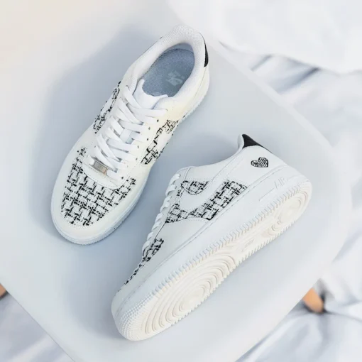 Customize The Nike Air Force 1 Handmade Black And White Grid Fabric (4)