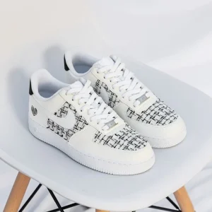 Customize The Nike Air Force 1 Handmade Black And White Grid Fabric (5)