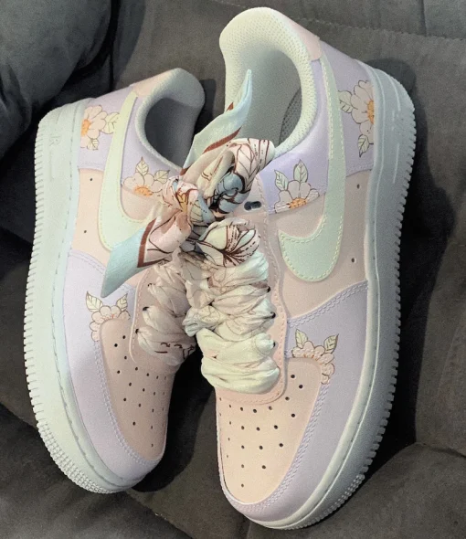 Customize The Nike Air Force 1 Handmade Flower Silk Scarf Pink Women's Wedding Shoes (2)