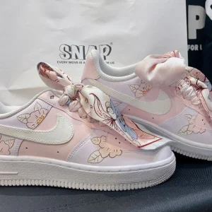 Customize The Nike Air Force 1 Handmade Flower Silk Scarf Pink Women's Wedding Shoes (3)