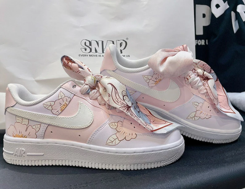 Easy Going Customize The Nike Force 1 Handmade Flower Silk Scarf Pink Women's Wedding Shoes - Giftcustom