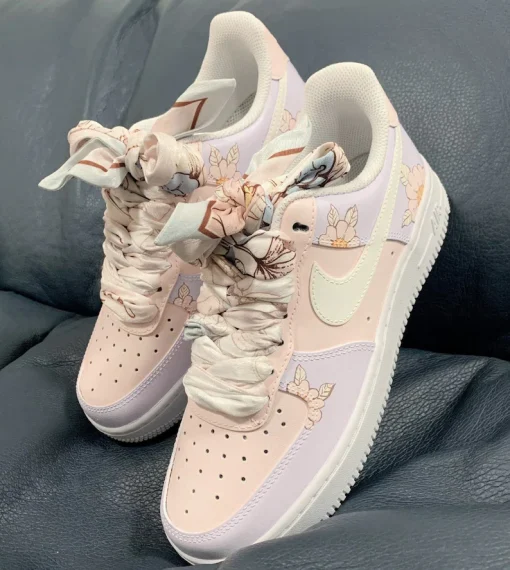 Customize The Nike Air Force 1 Handmade Flower Silk Scarf Pink Women's Wedding Shoes (5)