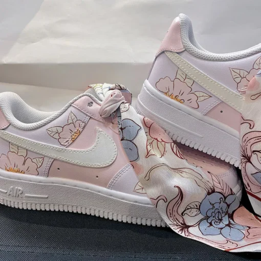 Customize The Nike Air Force 1 Handmade Flower Silk Scarf Pink Women's Wedding Shoes (6)