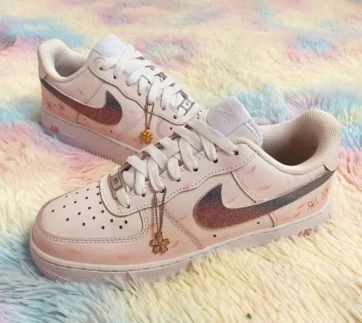 Customize the Nike Air Force 1 Handmade Cherry Blossom Pink Gradient Color Spray Painting Shoes (3)