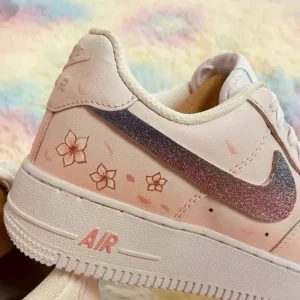 Customize the Nike Air Force 1 Handmade Cherry Blossom Pink Gradient Color Spray Painting Shoes (4)