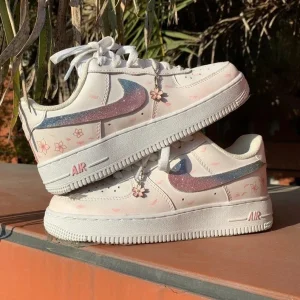 Customize the Nike Air Force 1 Handmade Cherry Blossom Pink Gradient Color Spray Painting Shoes (6)