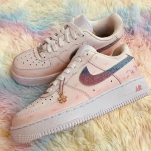 Customize the Nike Air Force 1 Handmade Cherry Blossom Pink Gradient Color Spray Painting Shoes (7)