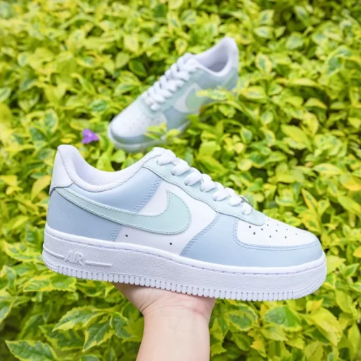 Customize the Nike Air Force 1 Handmade Morandi Blue Green Color Matching Shoes (1)